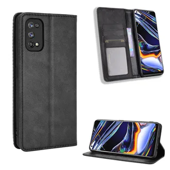 Adequado para OPPO Realme 7 pro anti-queda de cartão magnético da caixa do telefone móvel caixinhas de couro retro luxo carteira de caso