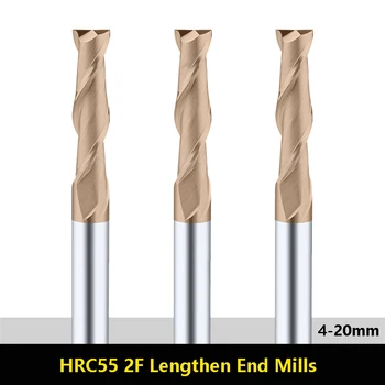 ALÉM HRC55 2 Flauta Alongar Fresas inteiriças de metal duro do CNC de Torneamento do Aço de Tungstênio 150 200 Comprimento de 4mm 6mm 20mm, fresas de topo