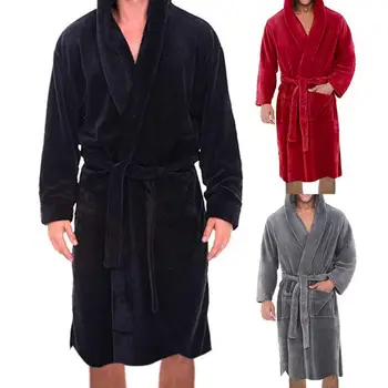 Atraentes De Pelúcia Camisola Outono Inverno Homens Pijamas Coldproof Engrossado Quente Roupão De Banho Correia