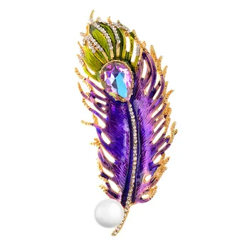 Big Crystal Pena de Broches Para as Mulheres de Luxo 2-cor do Esmalte de Penas de Parte do Escritório Broche de Jóias Presentes