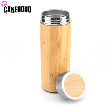 CAKEHOUD Domésticos qualidade de bambu viagens garrafa térmica aço inox garrafa de água de balão de vácuo isolamento termos xícara de chá bagunça copa