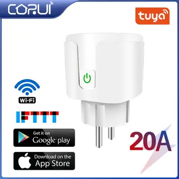 CORUI 20A wi-Fi Smart Soquete Tuya UE Smart Plug Remoto sem Fios Bluetooth, Controle de tomadas de Energia em Casa Smart Com Alexa Inicial do Google