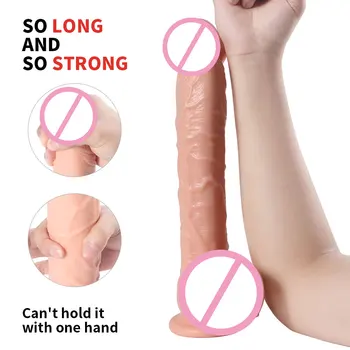 Dimensões e Longo de 13 Polegadas da Cor da Pele com Ventosa Simulação do Pênis na Vagina Sexo Anal Brinquedos de Material de PVC Brinquedo Adulto Plug Anal