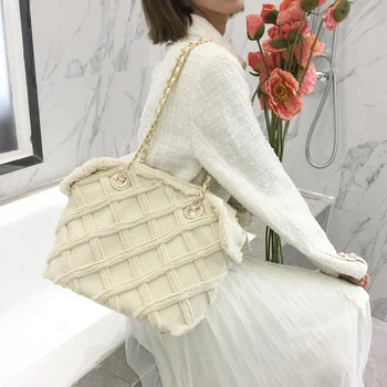 Elegante e Feminina Grande sacola de 2020 Moda Nova de Alta qualidade de Lã pano de Mulheres Designer Mala Cadeia de Ombro Messenger Bag