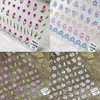 flor Adesivos de Unhas 5D em Relevo Água Adesivos Para Unhas Manicure Art Nail Foil Decoração Post-A Coreia Decalques Accesorios