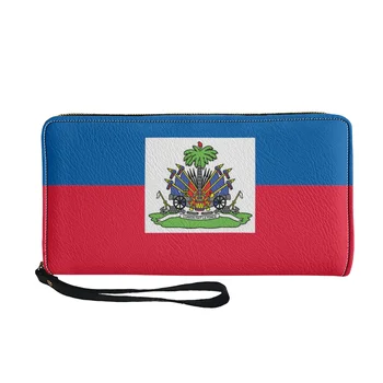 Jackherelook Haiti Impressão Bandeira Feminina Carteira com Alça de Mulheres Longa Seção de Dinheiro de Bolso, Bolsa da Moeda para as Mulheres Titulares de Cartão