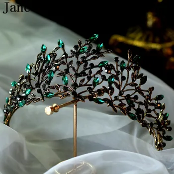 JaneVini Verde Casamento Da Jóia Da Coroa Nupcial Tiara Vintage Rainha Noiva Coroas Concurso Barroco Festa De Diadema Ornamento 2019