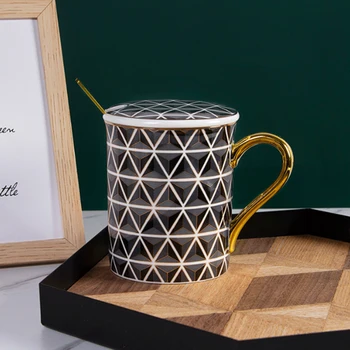 Luxo, Design Nobre Mosaico Canecas de Café Nórdicos Ins Quente Ouro Pintura de Cerâmica, Água, Copos de 350ml