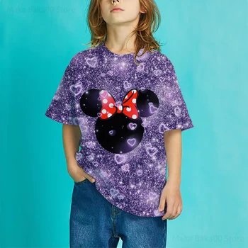 Nova Verão de Crianças T-Shirt de Impressão Casual Cartoon Gola do Casaco do Mickey de Disney Minnie e Meninas Roupa Tops