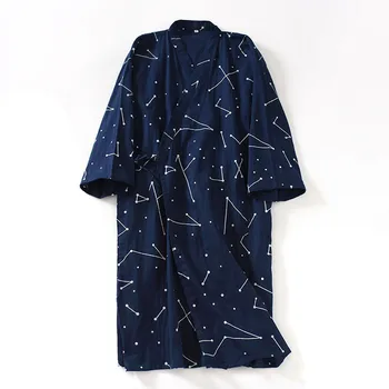 Novo Algodão Túnica Longa Quimono Tradicional Japonês Homens Camisola Pijamas Yukata Casa Confortável Vestido de Roupão de Pijama