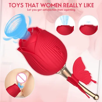 Rose Forma Vaginal Sugando Vibradores para as Mulheres Erótico de Mamilo Otário Clitóris Estimulação Poderosa Vibradores, Brinquedos do Sexo para Mulheres