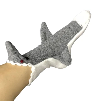 Unisex de Natal de Crochê, Tricô Cartoon Bezerro de Meias Novidade Engraçada em 3D de Boca Larga Cinza Shark Mordida de Animal Aquecido Andar de Chinelo 37JB